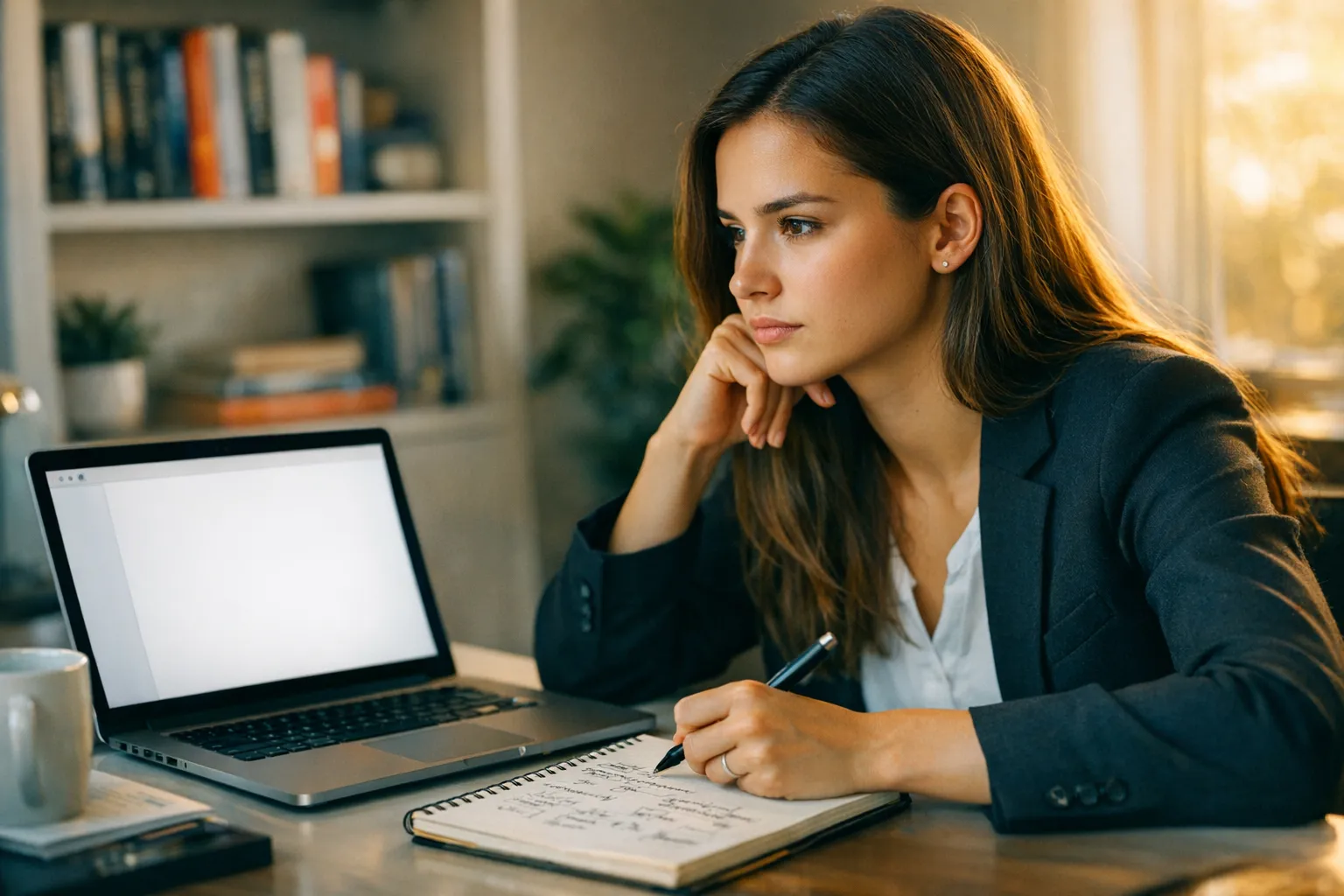 Personne commençant à rédiger un CV à un bureau propre avec des notes et un ordinateur portable