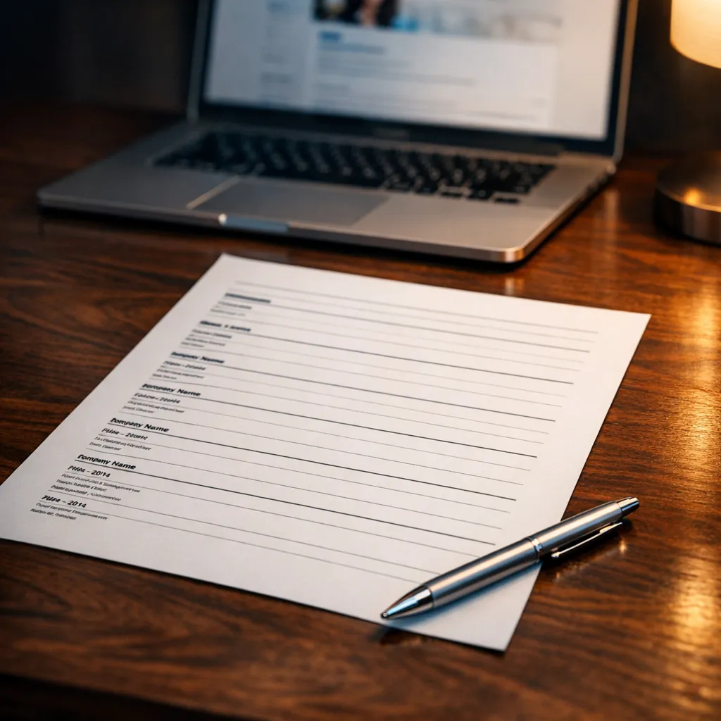 CV antichronologique professionnel posé sur un bureau avec un stylo et un ordinateur portable