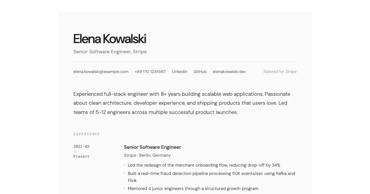 Example application website in the Minimal theme