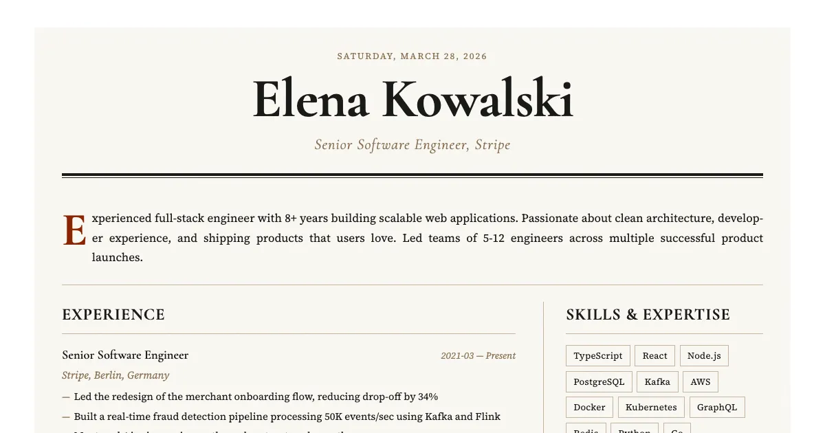 Example application website in the Newspaper theme