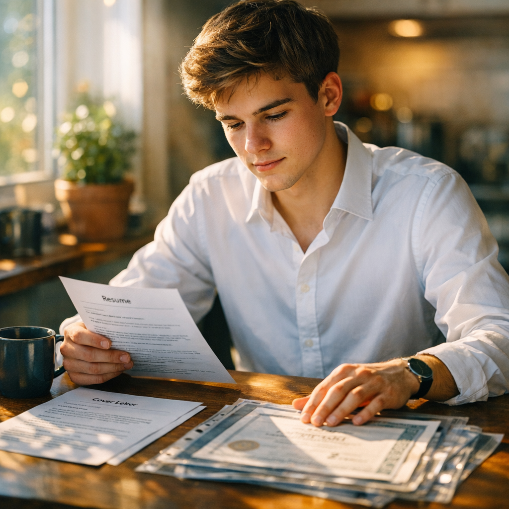 Young person preparing apprenticeship application documents