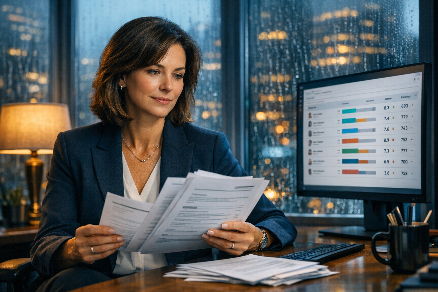 Recruiter reviewing resumes that passed ATS screening on a computer monitor