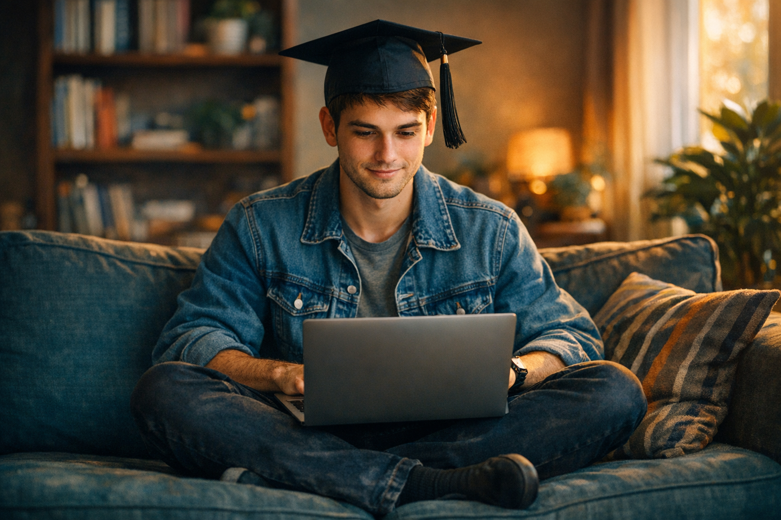 Candidato usando un creador de CV gratuito en linea en su portatil